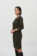 Joseph Ribkoff Olive/Black Jacquard Knit Straight Dress Style 244039