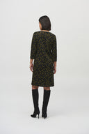 Joseph Ribkoff Olive/Black Jacquard Knit Straight Dress Style 244039