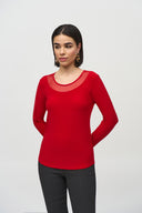 Joseph Ribkoff Silky Knit and Mesh Fitted Top Style 244066