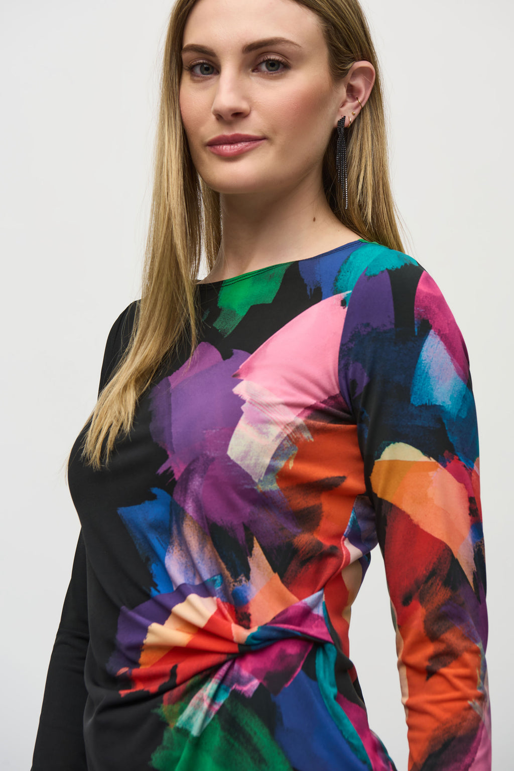 Joseph Ribkoff Black/Multi Abstract Placement Print Top Style 244073