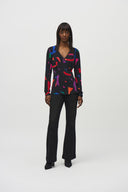 Joseph Ribkoff Black/Multi Abstract Print Wrap Top Style 244079