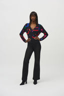 Joseph Ribkoff Black/Multi Abstract Print Wrap Top Style 244079