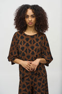 Joseph Ribkoff Black/Chestnut Chain Print Top Style 244080