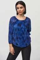 Joseph Ribkoff Royal Sapphire/Multi Pleated Abstract Print Flared Top Style 244105