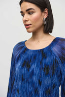 Joseph Ribkoff Royal Sapphire/Multi Pleated Abstract Print Flared Top Style 244105