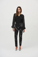 Joseph Ribkoff Black/Silver Abstract Print Pull-On Pants Style 244119