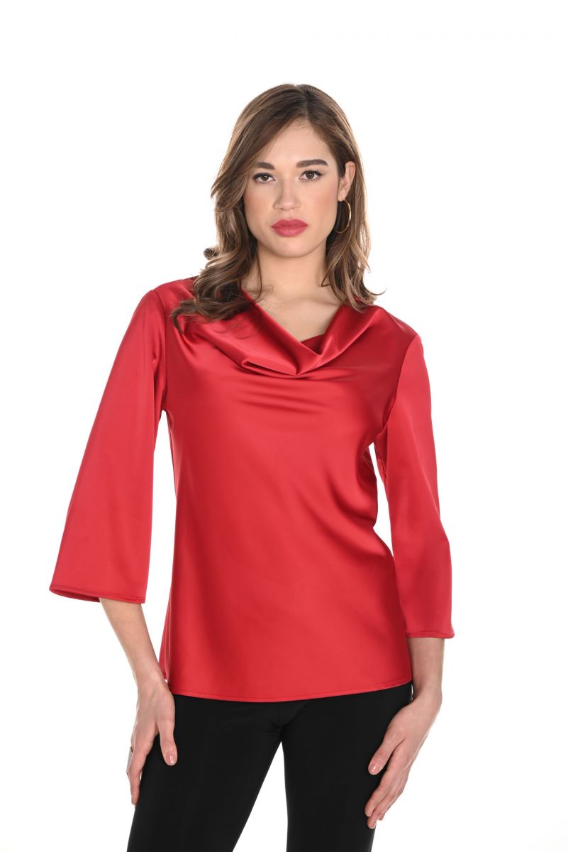 FRANK LYMAN RED SATIN COWL NECK TOP STYLE 244125