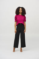 Joseph Ribkoff Black Pleated Silky Knit Wide-Leg Pants Style 244169