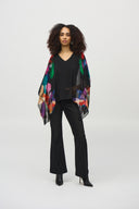 Joseph Ribkoff Black/Multi Chiffon Abstract Print Poncho Top Style 244174