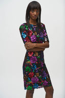 Joseph Ribkoff Black/Multi Floral Print Sheath Dress Style 244180