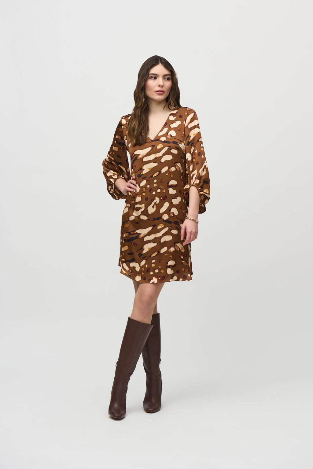 Joseph Ribkoff Beige/Multi Animal Print Fit and Flare Dress Style 244185