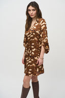 Joseph Ribkoff Beige/Multi Animal Print Fit and Flare Dress Style 244185