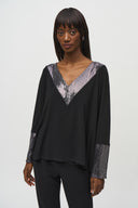 Joseph Ribkoff Black Boxy Top with Sequins Detail Style 244200