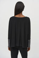 Joseph Ribkoff Black Boxy Top with Sequins Detail Style 244200