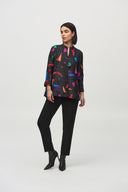 Joseph Ribkoff Black/Multi Abstract Print Trapeze Jacket Style 244230