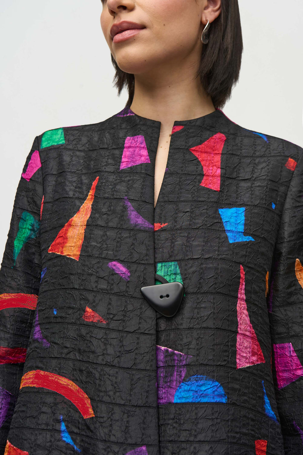 Joseph Ribkoff Black/Multi Abstract Print Trapeze Jacket Style 244230