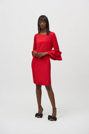 Joseph Ribkoff Satin Ruffle Sleeve Straight Dress Style 244235