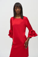 Joseph Ribkoff Satin Ruffle Sleeve Straight Dress Style 244235