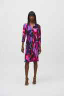 Joseph Ribkoff Black/Multi Abstract Print Wrap Dress Style 244237