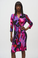 Joseph Ribkoff Black/Multi Abstract Print Wrap Dress Style 244237