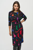 JOSEPH RIBKOFF BLACK/MULTI ABSTRACT PRINT SHEATH DRESS STYLE 244240