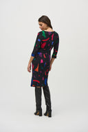 JOSEPH RIBKOFF BLACK/MULTI ABSTRACT PRINT SHEATH DRESS STYLE 244240