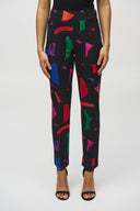 JOSEPH RIBKOFF BLACK/MULTI ABSTRACT PRINT STRAIGHT PANTS STYLE 244245