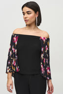 Joseph Ribkoff Black/Multi Top With Pleated Georgette Cape Style 244246