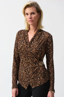 Joseph Ribkoff Beige/Black Animal Print Fitted Top Style 244251