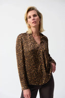 Joseph Ribkoff Beige/Black Satin Animal Print Top Style 244253