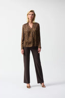 Joseph Ribkoff Beige/Black Satin Animal Print Top Style 244253