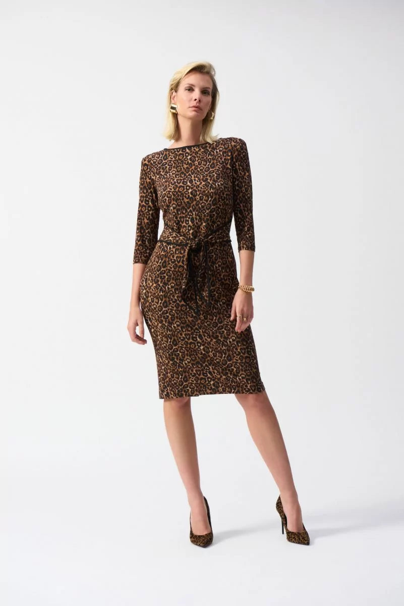 Joseph Ribkoff Beige/Black Animal Print Sheath Dress Style 244254