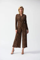 Joseph Ribkoff Beige/Black Animal Print Culotte Jumpsuit Style 244255