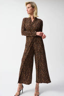 Joseph Ribkoff Beige/Black Animal Print Culotte Jumpsuit Style 244255