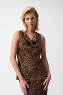 Joseph Ribkoff Beige/Black Sleeveless Animal Print Top Style 244258