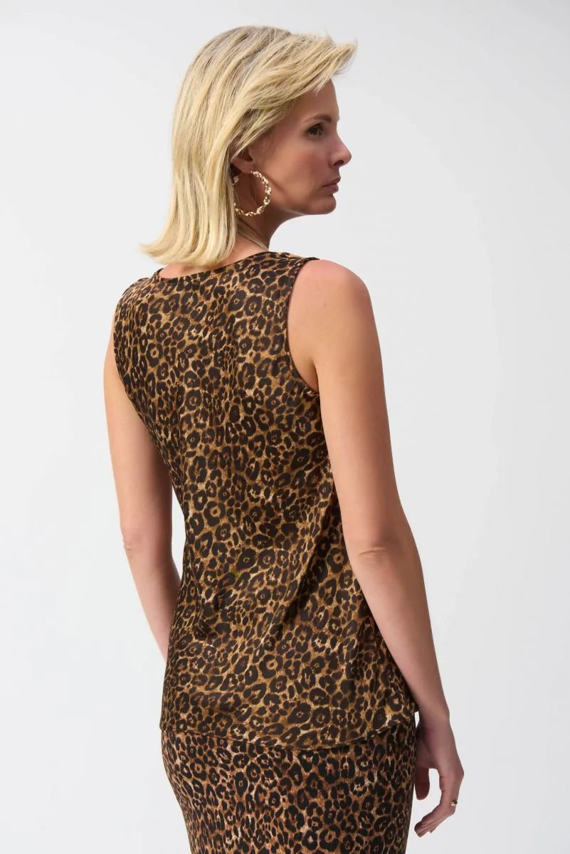 Joseph Ribkoff Beige/Black Sleeveless Animal Print Top Style 244258