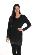 FRANK LYMAN BLACK SWEATER KNIT TUNIC WITH STUDS STYLE 244622U