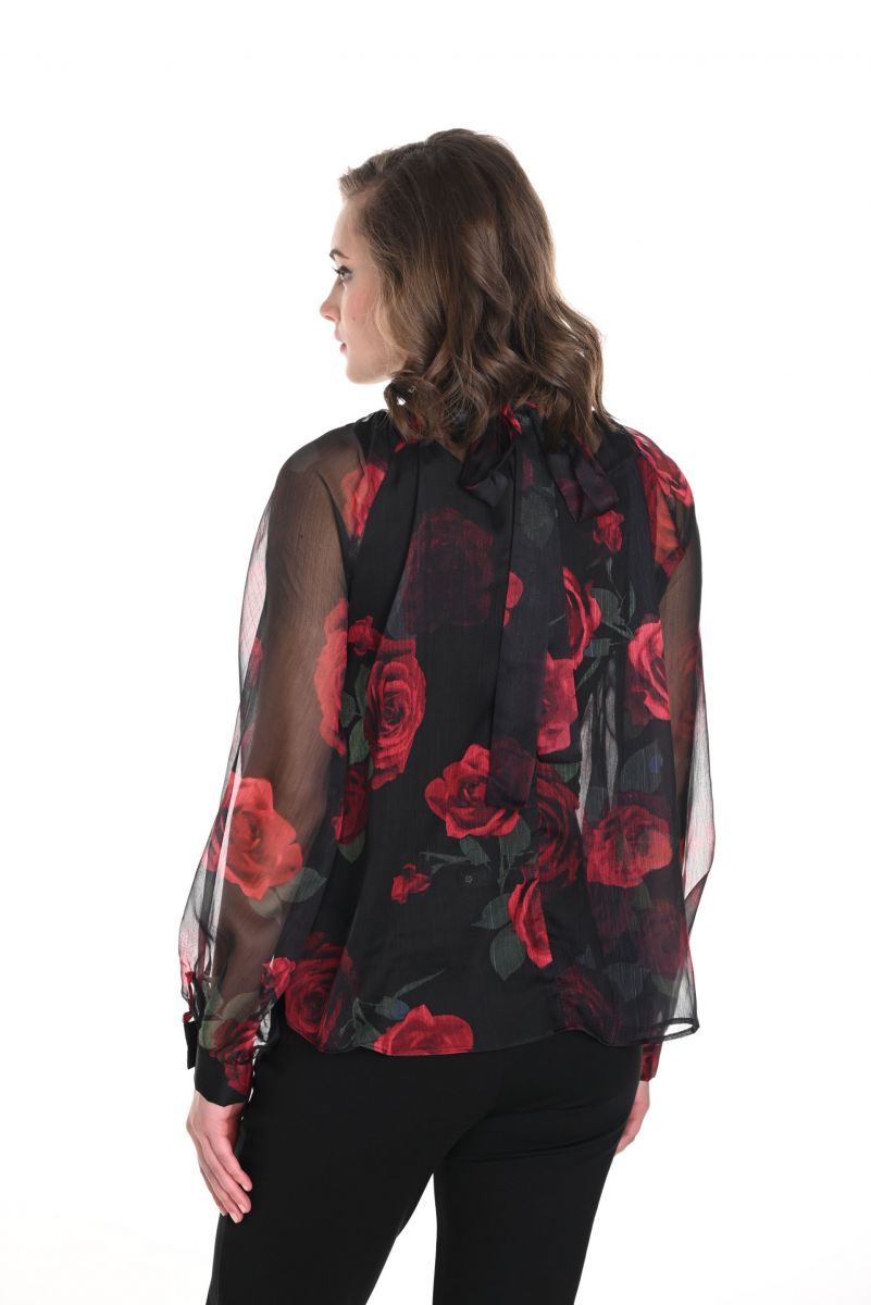 FRANK LYMAN BLACK/RED CHIFFON TOP WITH FLORAL PRINT STYLE 244638U