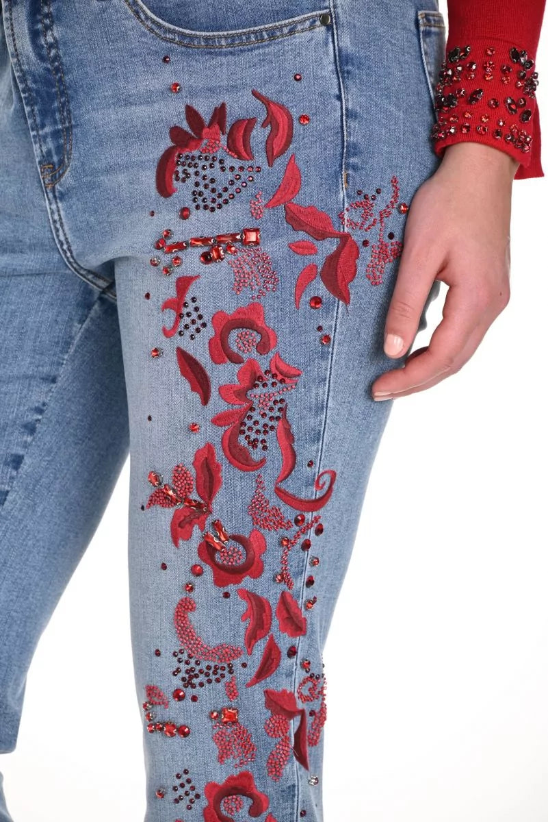 Frank Lyman Light Blue/Red Denim Jean Pants Style 244668U