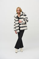 Joseph Ribkoff Vanilla/Black Reversible Faux Fur Coat Style 244900