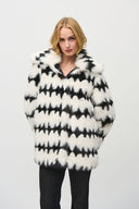 Joseph Ribkoff Vanilla/Black Reversible Faux Fur Coat Style 244900