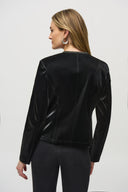 Joseph Ribkoff Black Leatherette Jacket with Rhinestone Trim Style 244905