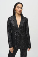 JOSEPH RIBKOFF BLACK SEQUINED BLAZER WITH SATIN LAPEL STYLE 244916