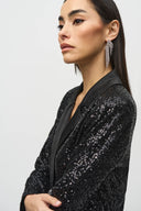 JOSEPH RIBKOFF BLACK SEQUINED BLAZER WITH SATIN LAPEL STYLE 244916