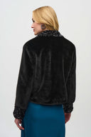 JOSEPH RIBKOFF BLACK FAUX FUR JACKET WITH SEQUINS TRIM STYLE 244920