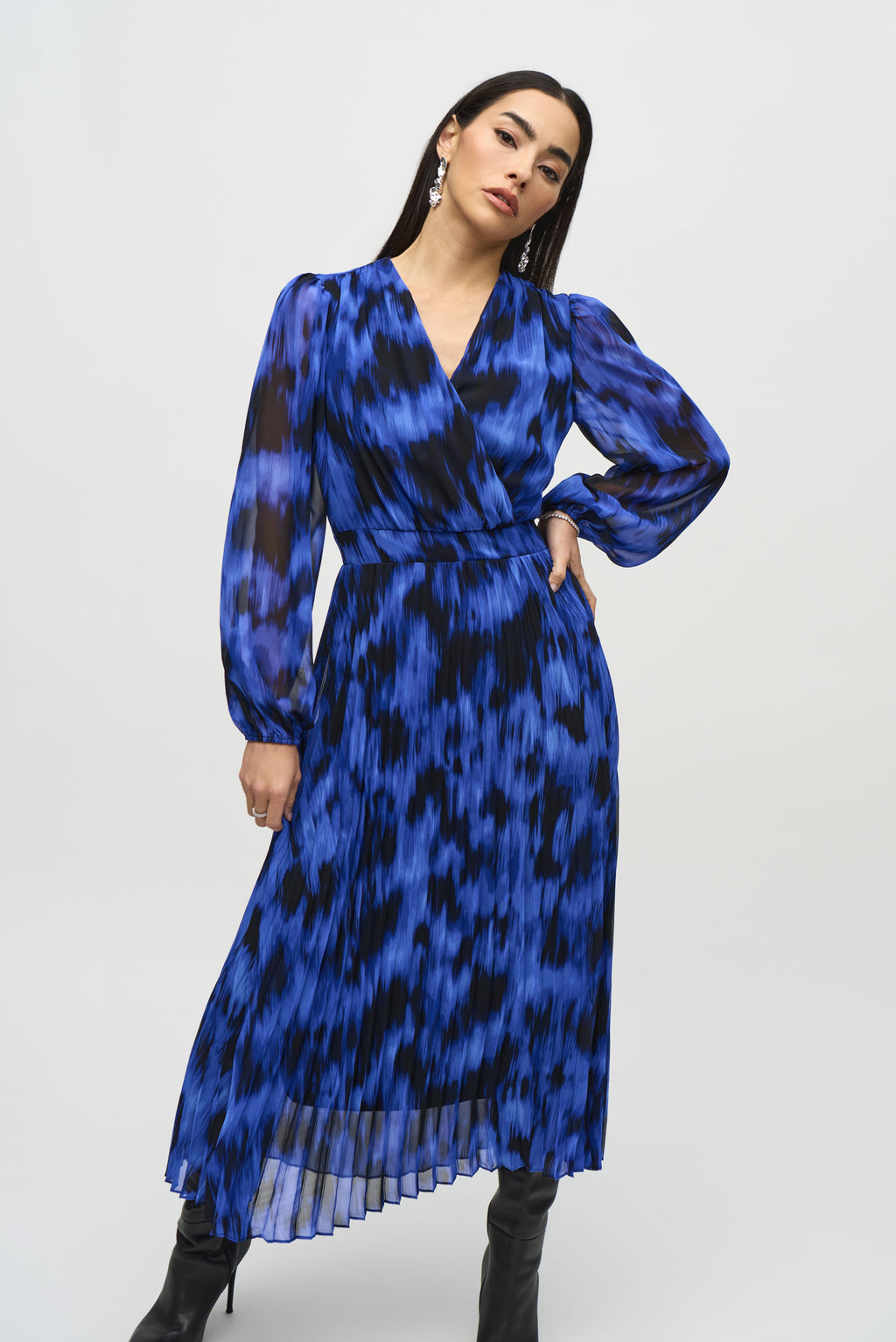 Joseph Ribkoff Royal Sapphire/Multi Abstract Print Midi Dress Style 244924