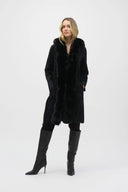 Joseph Ribkoff Black Faux Fur Hooded Coat Style 244929