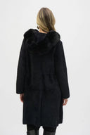 Joseph Ribkoff Black Faux Fur Hooded Coat Style 244929