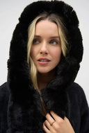 Joseph Ribkoff Black Faux Fur Hooded Coat Style 244929