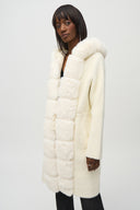 JOSEPH RIBKOFF VANILLA FAUX FUR HOODED COAT STYLE 244929